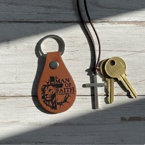 Man of Faith Laser Engraved Leather Keychain | Christian Gift